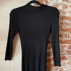 Long Fitted Ribbed Black Dress With Zipper On Back Mock Turtleneck Forever 21